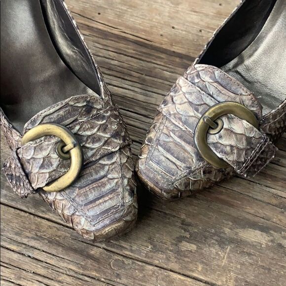 Stuart Weitzman Reptile Snake with Buckle Heels - Picture 7 of 8